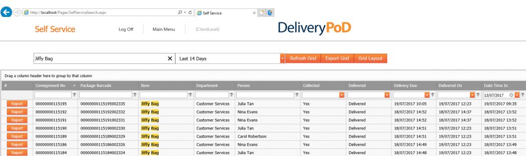Self Service Portal allows people who are sent items the ability to track them, themselves