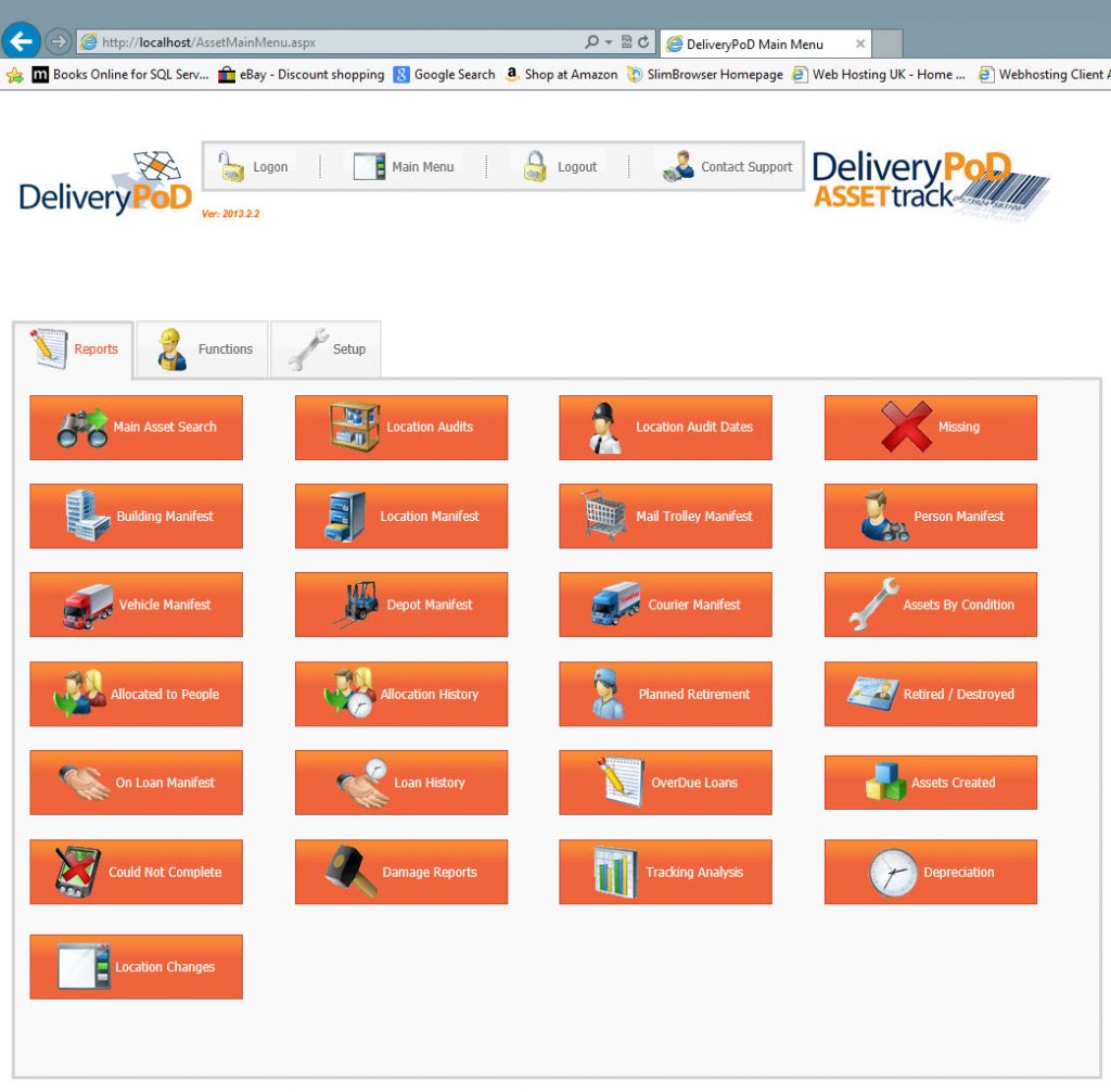 Asset Tracking Reports Menu